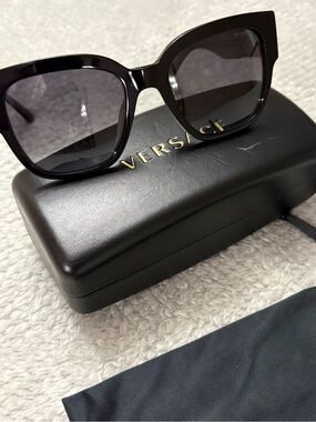 Versace Black Oversized Square Women's Sunglasses with Gold Accents